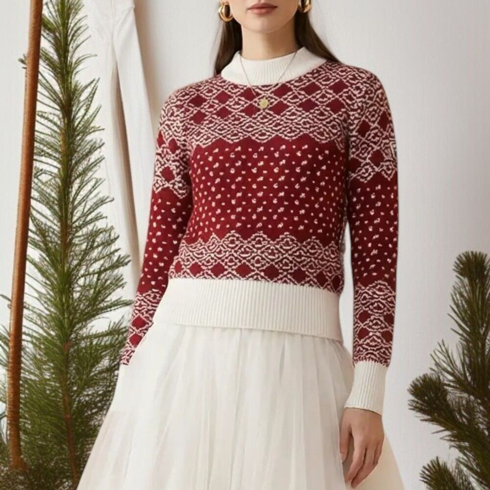 Rossignol Red/Cream Virgin Wool Ski Sweater NWT
